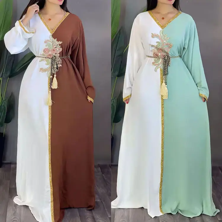 Midden-Oosten Dubai Lange Rok Chiffon Lichtgewicht Elegante Veters Abaya Moslim Femmes Gewaad Musulmane Jurk