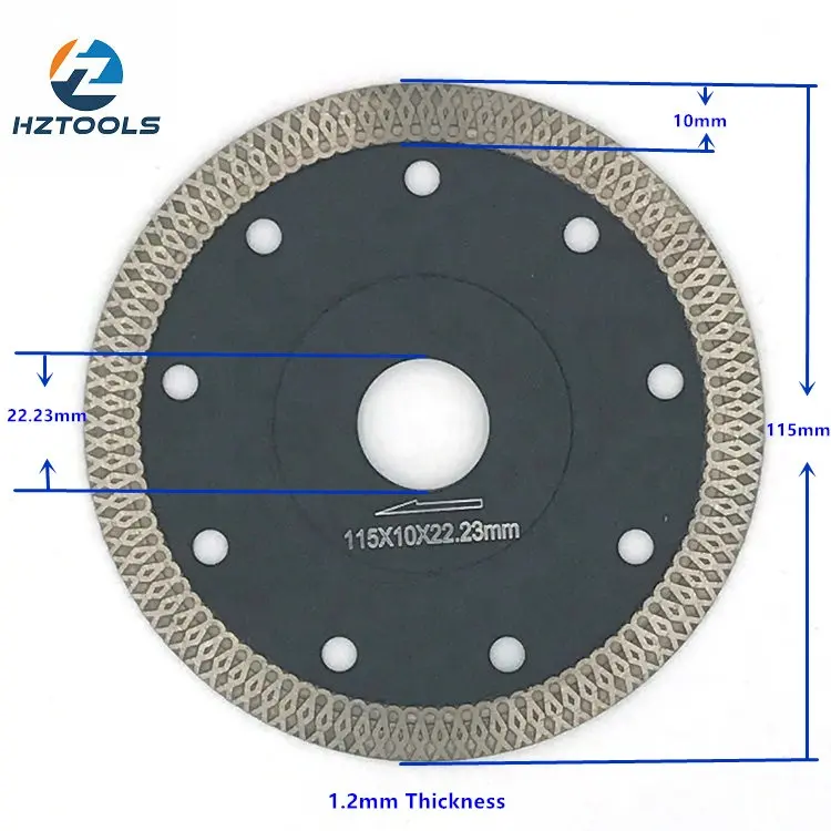 Grade A 115*1.2*10*22.23mm tile diamond blade,ultra thin diamond turbo mesh blade for cutting ceramic porcelain tile