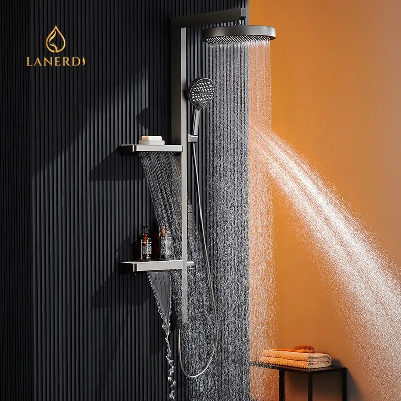 Ensembles de douche de pluie de piano numérique intelligent en laiton Ducha thermostatique de luxe de nouveau design avec chute d'eau
