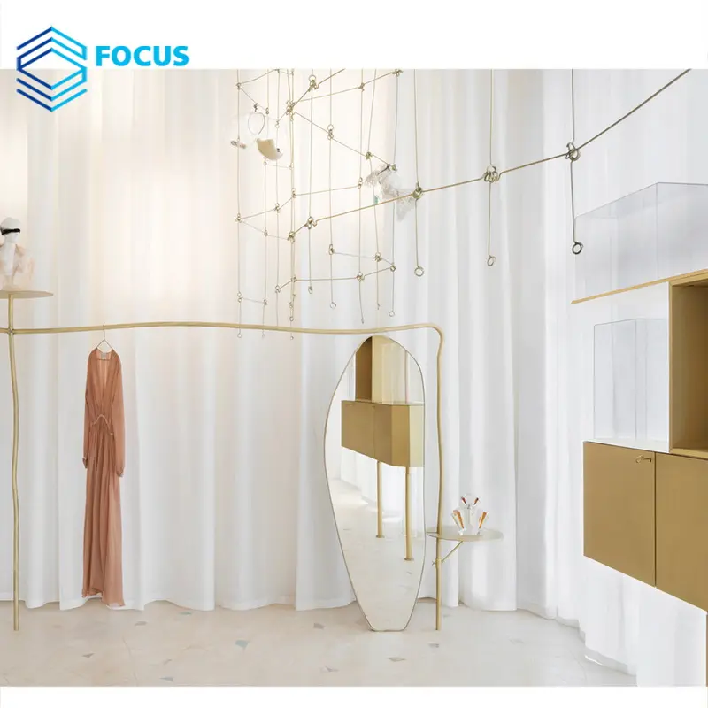 Unique Display Shelf Gold Clothing Display Racks Retail Clothes Store Furniture For Sale
