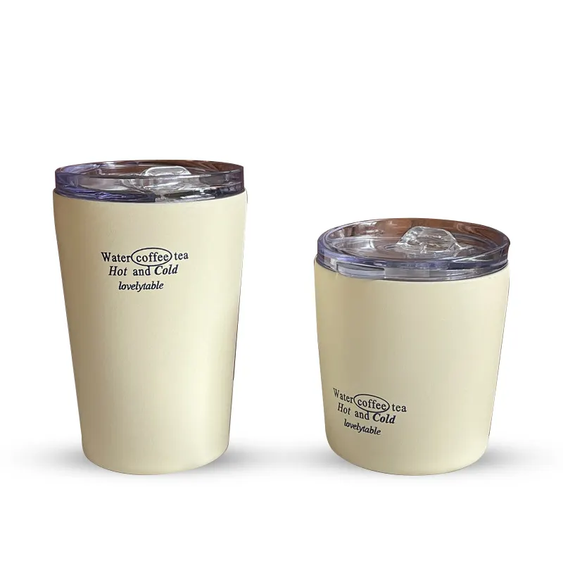 Basit Modern yalıtımlı bardak kupa kapaklı ve hasır kapak yeniden kullanılabilir paslanmaz çelik su şişesi buzlu kahve seyahat kupa