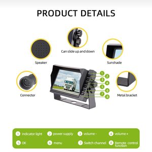 Car Blind Spot Monitoring System Head 7 Inch Full HD Rear View Car <strong>Monitor</strong> With Remote Control