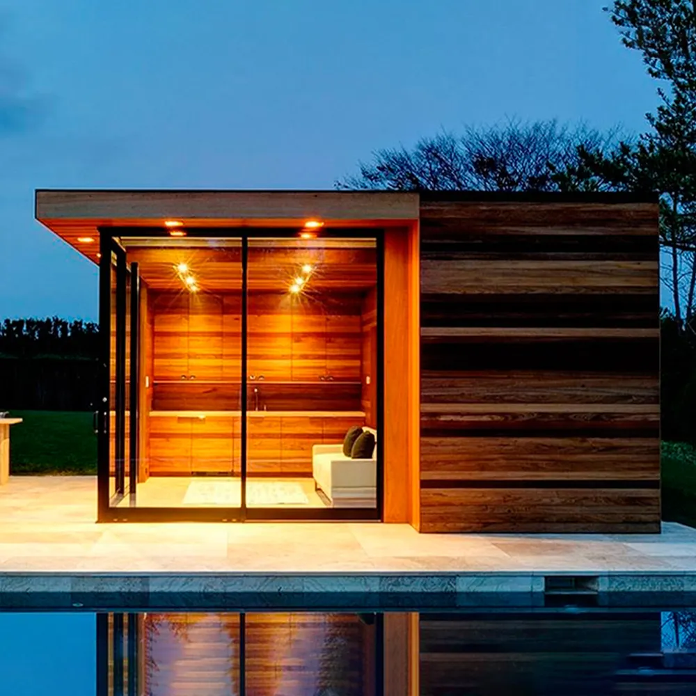 Sauna con ducha Sauna de vapor tradicional Uso de vidrio al aire libre