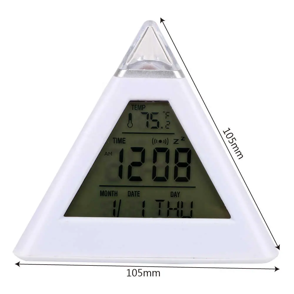 Digitale Wekker Driehoek Piramide Huisdecoratie Eeuwigdurende Kalender Thermometer Kleurrijke Backlight Verandering Klok