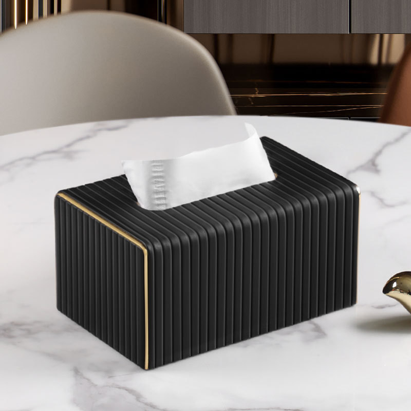 Rounded corner tissue box - black Italian striped small size