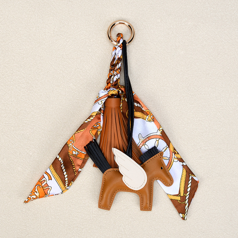 Brown coffee tassel silk scarf + brown pegasus
