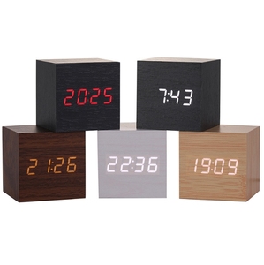 Led-Alarm hölzerne digitale Tischuhr Sprachsteuerung 3D-Led-Uhr USB-betriebene elektronische digitale analog-digitalläuchte - Product Image 2