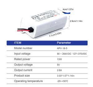 Meanwell APV-16-5 16W 5V 2.6a IP42发光二极管驱动电源经销商，用于室内照明，原装和全新 - Product Image 5