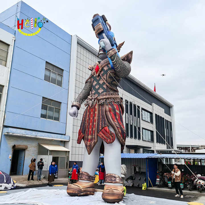 Bangkok Giant Thai Guardian Statues Blue Inflatable Yaksha with Water Pistol