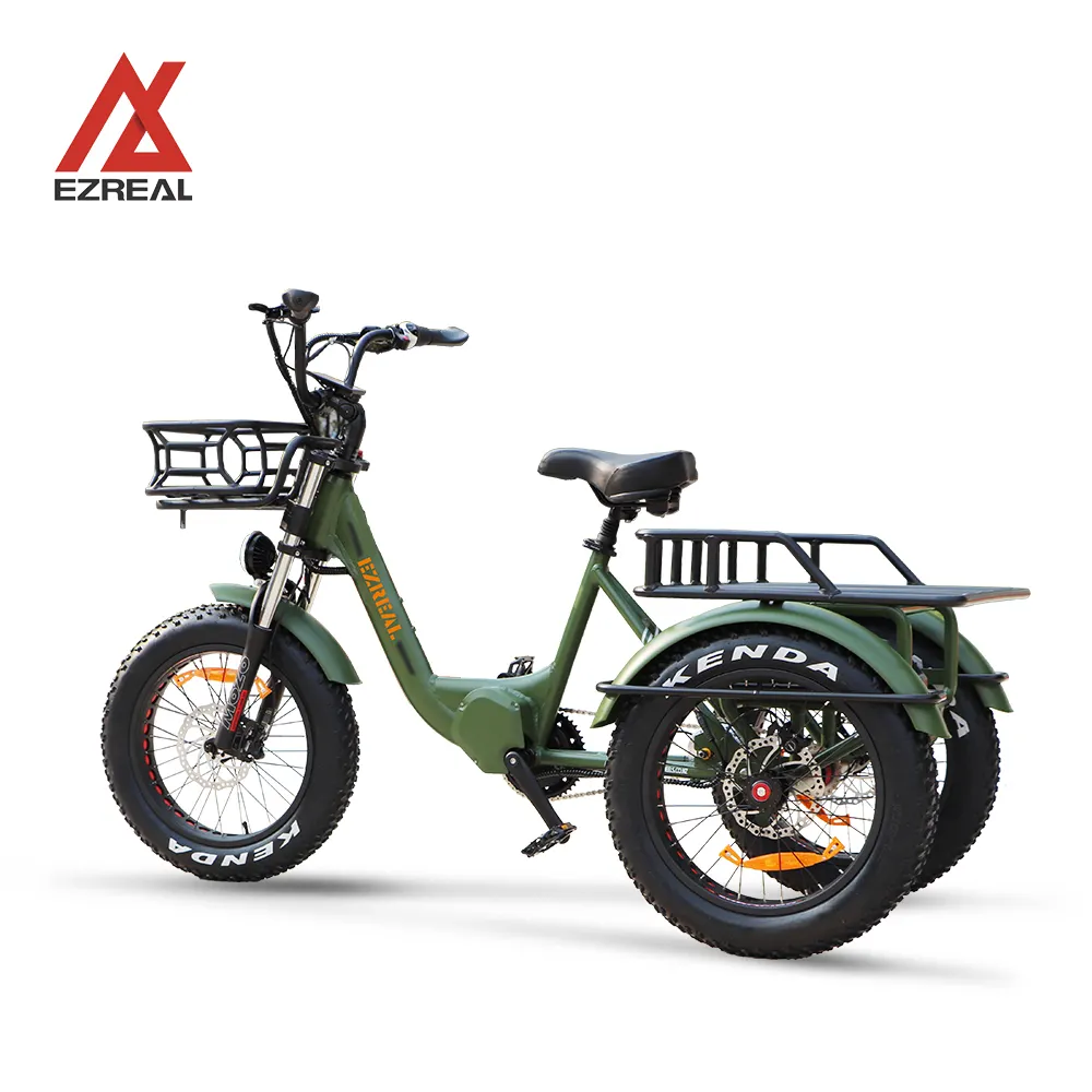 EZREAL yeni 1000W orta Motor elektrikli üç tekerlekli bisiklet yağ lastik 20AH Samsung lityum pil ile kargo bisikleti 3 tekerlek E bisiklet Trike