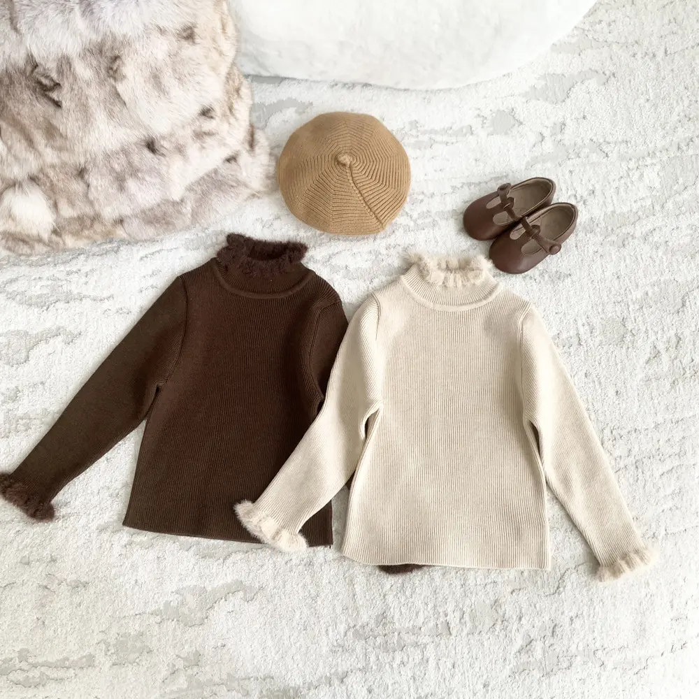 Maglione maglione in cotone con collo medio Vintage con motivo personalizzato e Design carino maglione a collo alto lavorato a maglia per ragazze