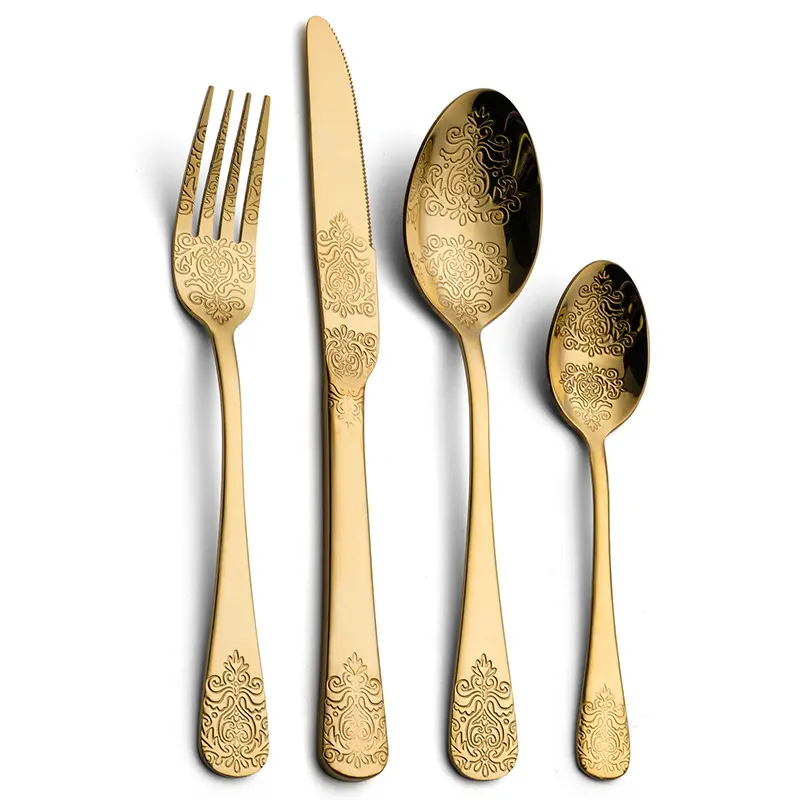 Unico motivo floreale manico coltello forchetta cucchiaio Set posate Vintage dorate posate Villeroy e Boch