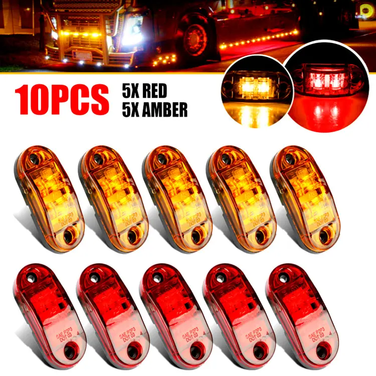 Lampu LED samping mobil truk, cahaya eksternal mobil untuk Trailer mobil truk, lampu peringatan 12V 24V kuning oranye putih merah