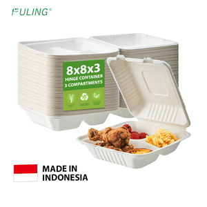 FULING endonezya fabrikası 8 "x 8" x 3 "3 bölme Bagasse menteşeli gıda kabı biyobozunur kapaklı konteyner çıkar - Product Image 1