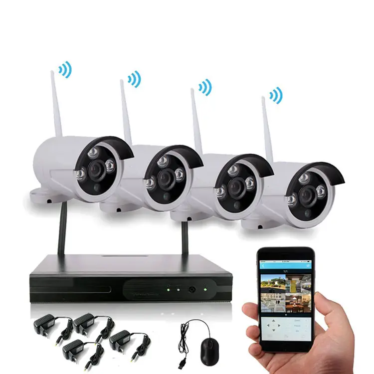 Preço de fábrica 4ch home Security surveillance camera P2P de Gravação 1080P IP NVR Kit Câmera de CCTV Sem Fio Wi-fi