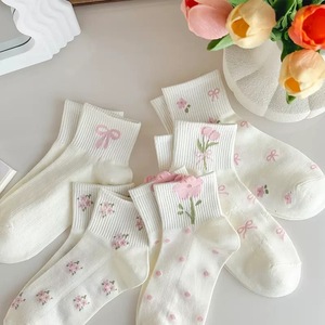 コットンソックス夏通気性薄いかわいいパターン女性用靴下短い足首女性用