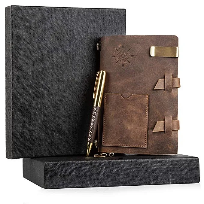 Cuaderno de escritura de cuero genuino para hombre y mujer, Bloc de notas diario encuadernado con papel en blanco forrado, cuaderno de cuero hecho a mano