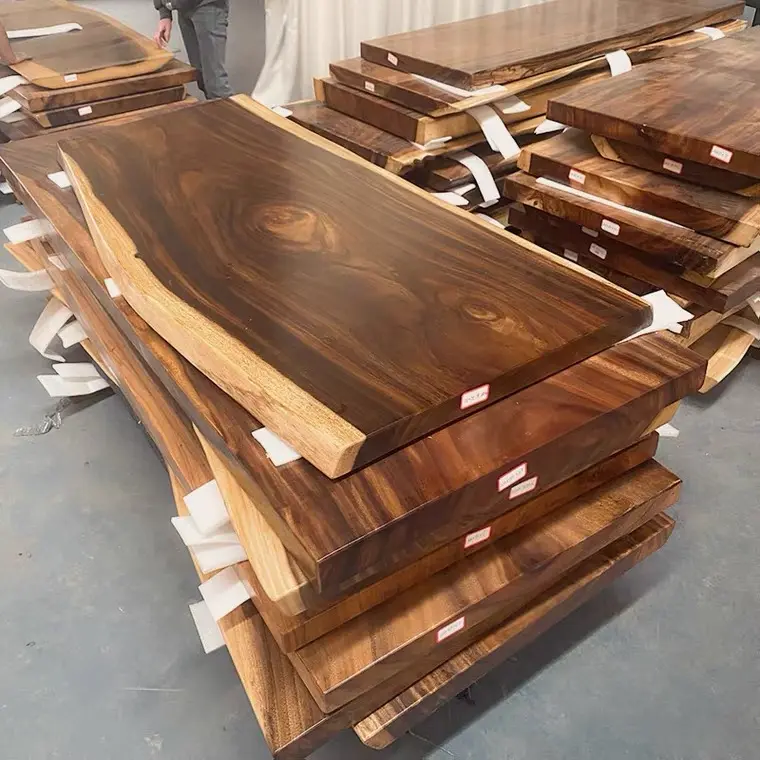 Mesa de madera de nogal con borde vivo, mesa de comedor con forma natural, América del Sur