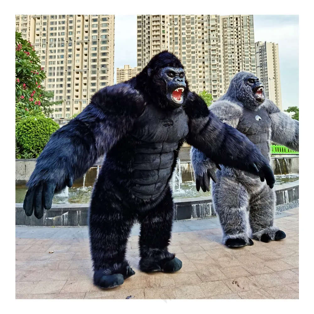 Halloween felpa mascota peluda animal carnaval vestido traje Fursuit orangután inflable adulto mascota disfraz gorila mono