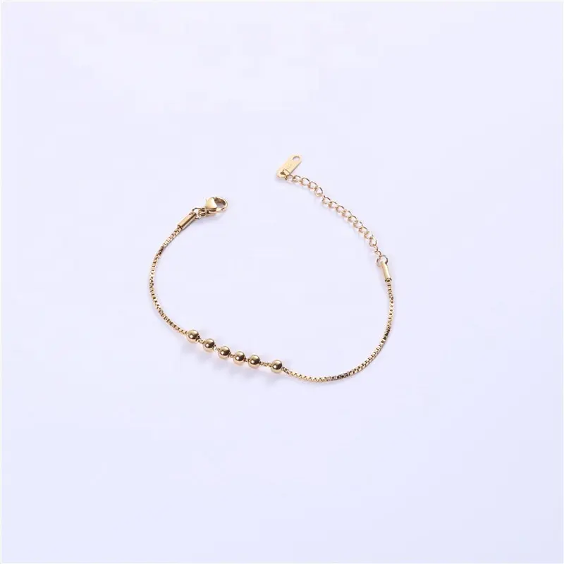 CWN-Cuentas de bola chapadas en oro de 18K de acero inoxidable, cadena de caja fina ajustable, pulsera de diseño Simple para niñas