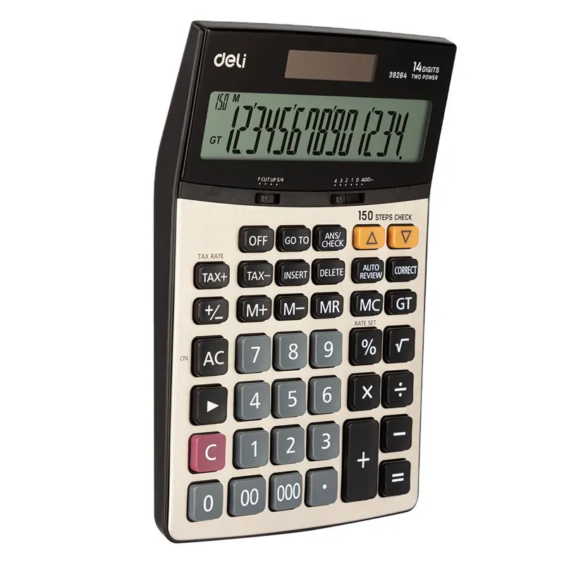 Deli E39264 Calculatrice de bureau Calculatrice durable à 14 chiffres 150 Step Check Tax Special