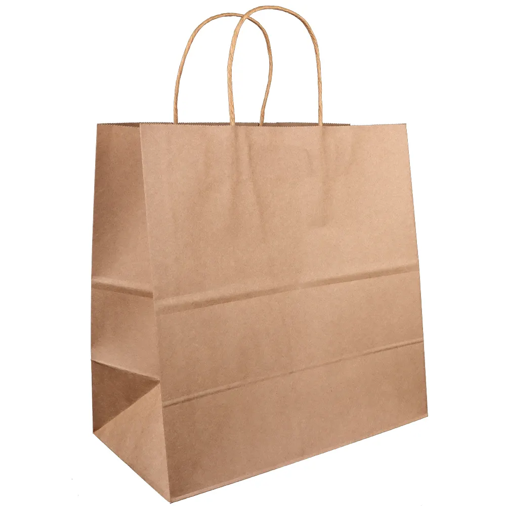 Nâu kraft Túi giấy với phẳng Xoắn xử lý thức ăn nhanh Take-away và bao bì in offset Craft túi cho mua sắm