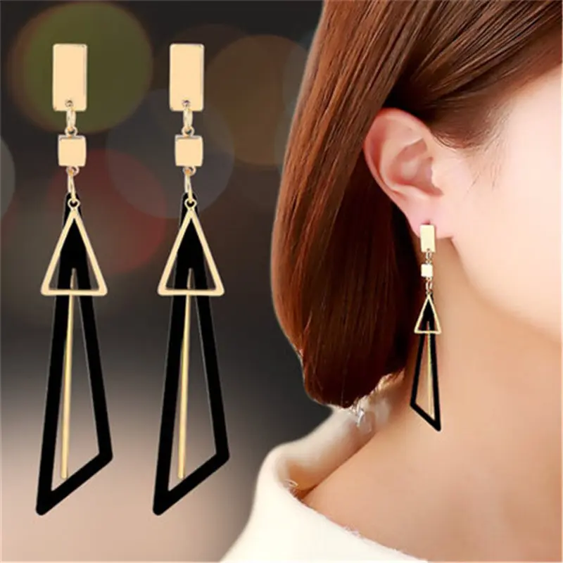 Korean Creative Long Statement Geometric Triangle Tassel Dangle Drop Earrings For Women Earings Fashion Jewelry
