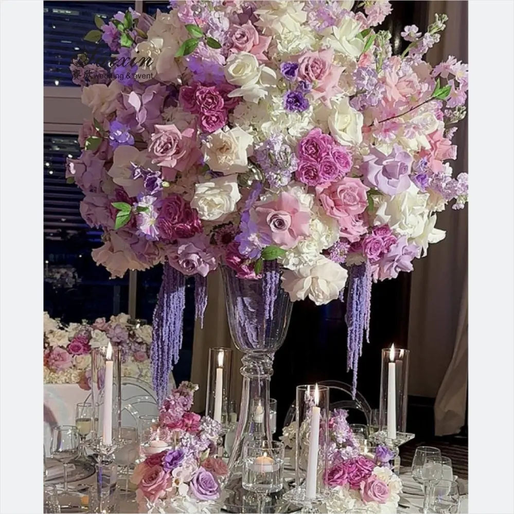 Decoração do casamento Suprimentos Venda quente Flor Vaso Alto Mesa Centerpiece Vidro Cristal Flor Vaso Suporte