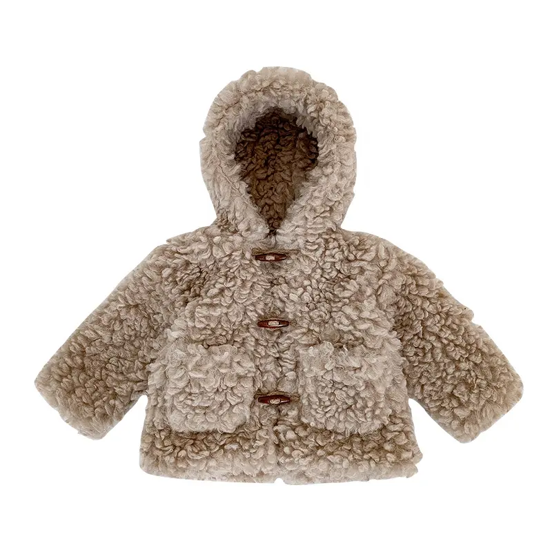 Sudadera con capucha de lana de oveja caliente para niñas, chaqueta bonita con botones, novedad