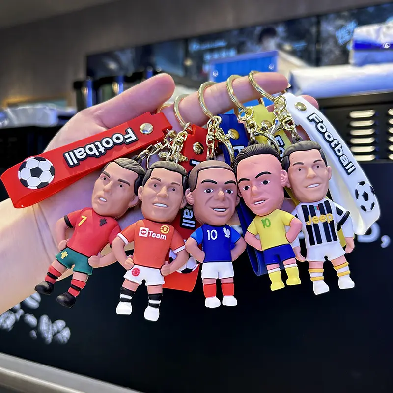 Los más populares equipos de fútbol estrella PVC jersey de goma 3D Messi llavero de dibujos animados moda creativa pareja bolso llavero de juguete llaveros