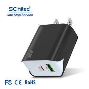 Schitec美国插头USB 2端口壁式充电器usb适配器a型 + C 20w快速充电usb充电器插座，用于电源充电 - Product Image 1