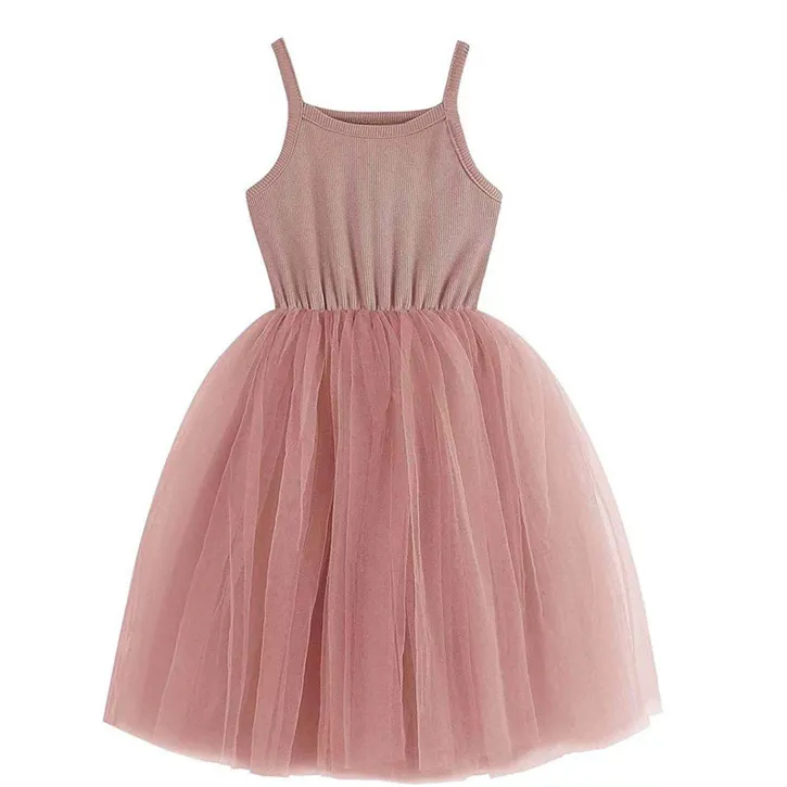 Vestido de tutú de Color sólido para niñas pequeñas, vestidos de tul con volantes de algodón para niños pequeños, vestido de fiesta de princesa sin mangas para niñas, OEM