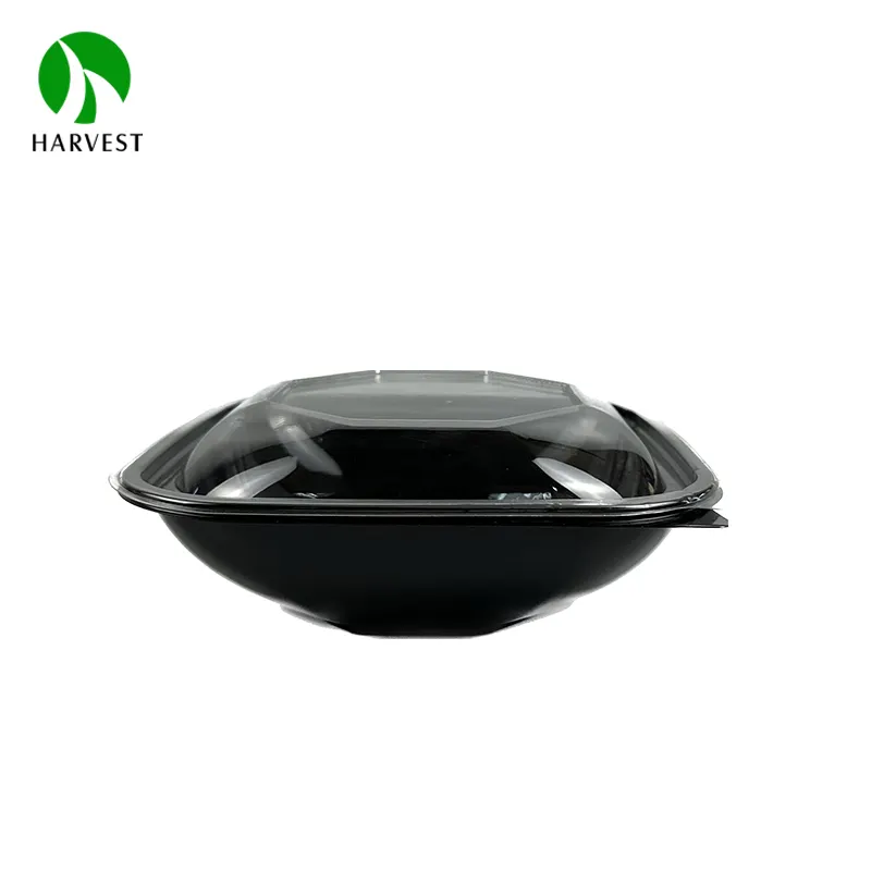 Cuenco con tapas de plástico PET transparentes para llevar comida, Bol para ensalada con embalaje de comida, color negro, 750 ml/1000 ml