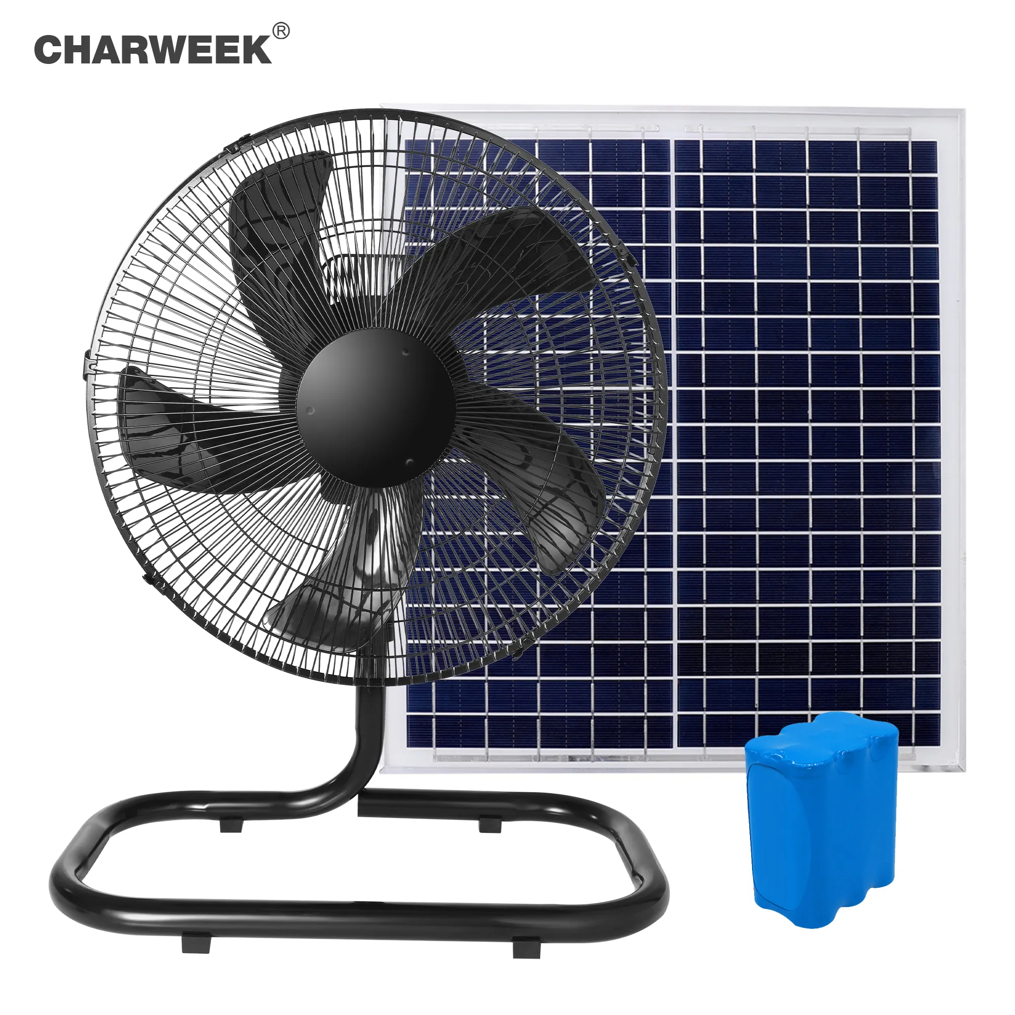 CHARWEEK solar fan 14 inch black cool rechargeable outdoor USB solar dc fan with solar panel wholesale