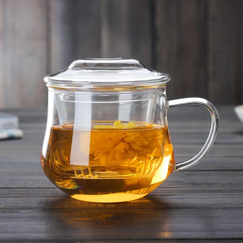 Borosilicate Glass Tea Infuser Mug Tea Cup With lid 350ml bulge cover 3 piece set