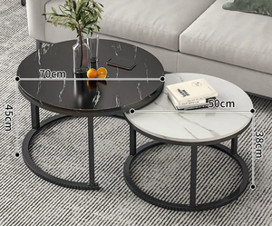 Easy Assemble <strong>End</strong> <strong>Table</strong> Round Bent Black Gold Metal Glass Marble Texture MDF Wood Side <strong>Nest</strong> Set of 2 <strong>Nesting</strong> Coffee <strong>Table</strong> - Product Image 5