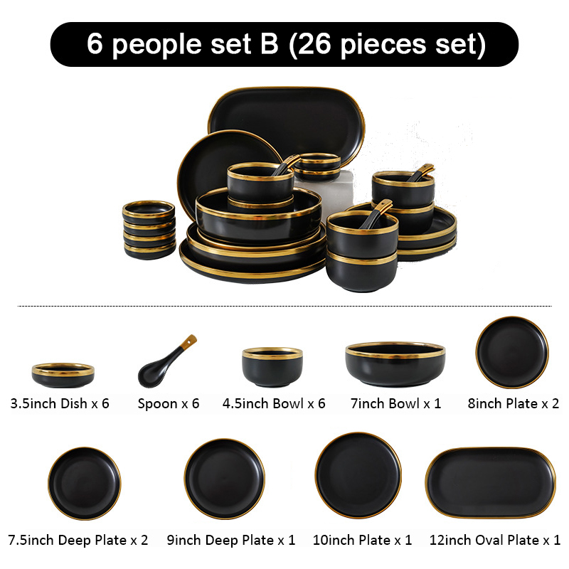 Noir mat 6 personnes 26 pcs set B