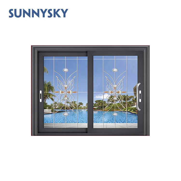 Sunnysky doble acristalamiento marco de aluminio ventanas correderas 3 pistas ventana corredera