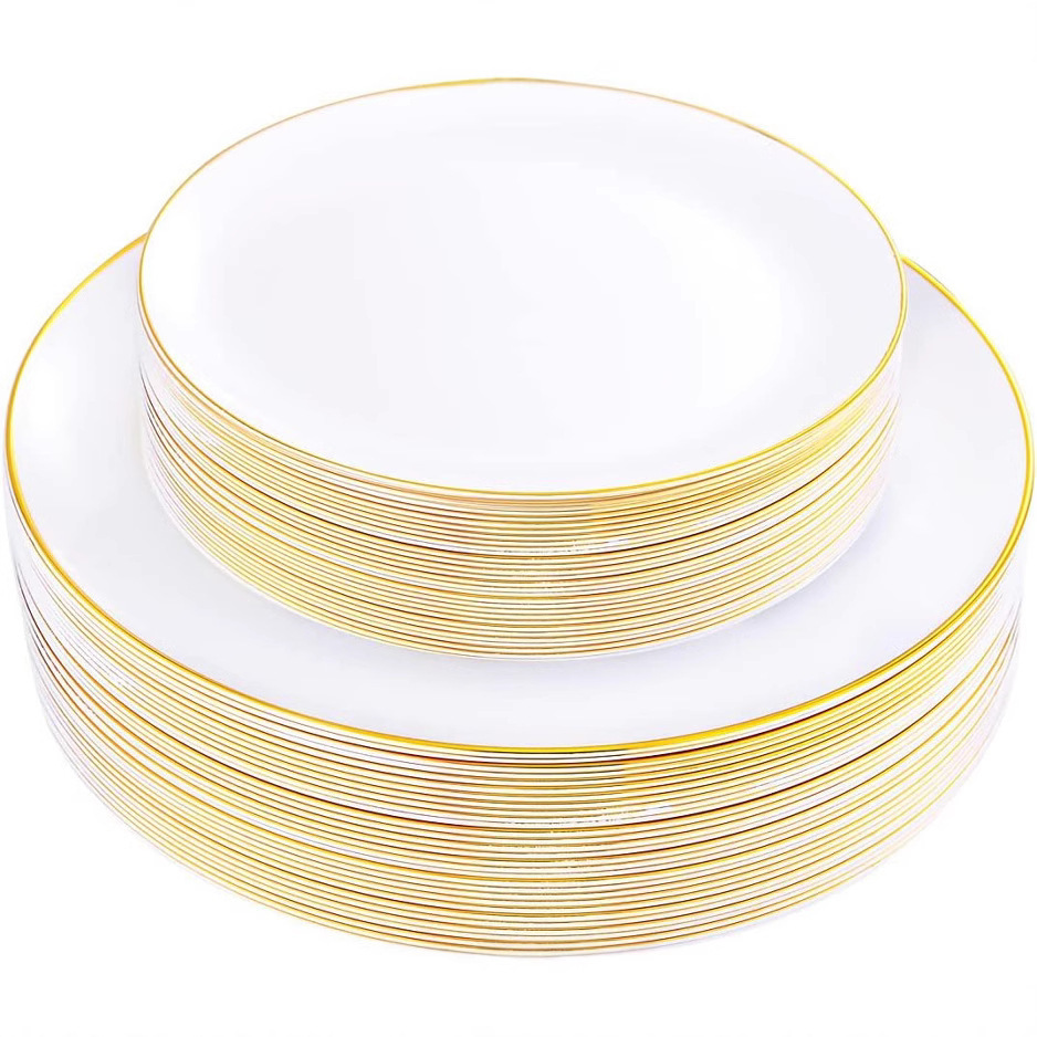 Assiette creuse blanche de 7,5 pouces avec bord doré-1 pièce