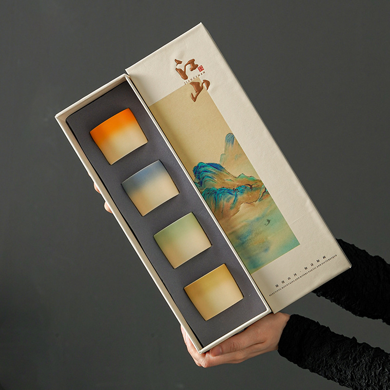 Ensemble de tasses à café en grès ombré - Coffret cadeau 4 pièces