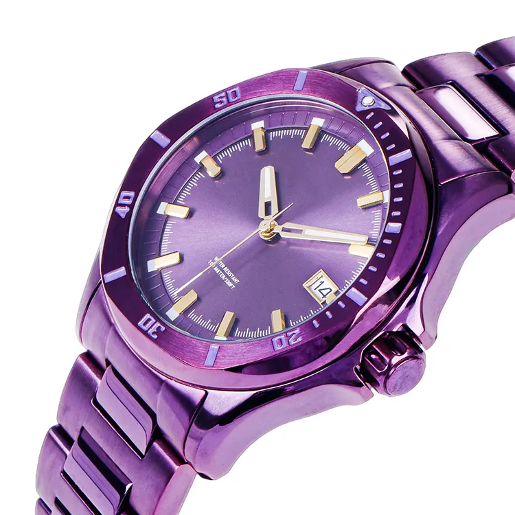 Avec fonction calendrier montre à mouvement Purple Montre de mode personnalisée pour homme Diving Timer montre personnalisée de luxe