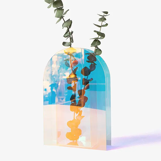 Großhandel bunte Vase Dekoration Blumenvase Exquisite Verarbeitung Geometrische nordische Regenbogen Acryl Vase für Zuhause