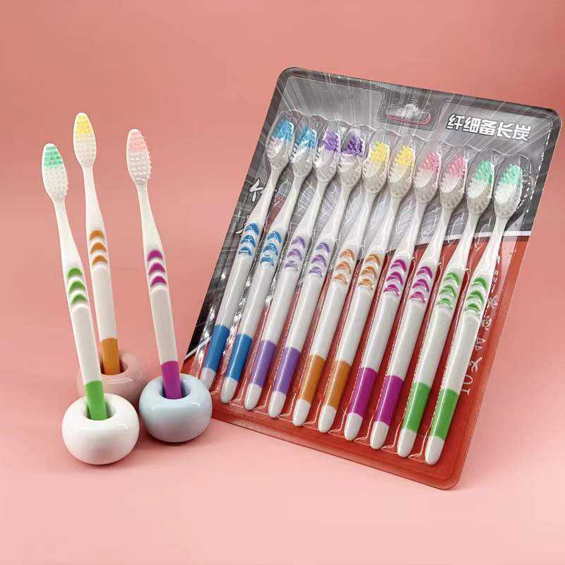 Brosse à dents à poils souples au charbon de bambou blanc 10 pièces