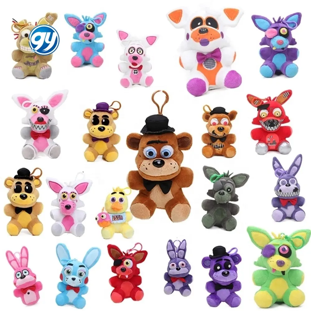 GY Freddy 4 peluş kolye FNAF Foxy Chica Bonnie altın Fredbear anahtarlık oyuncaklar Freddy kabus oyuncak ayı