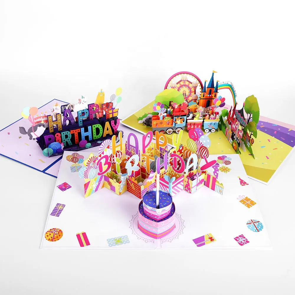 Winpsheng Factory Custom 3D Pop-Up Tarjeta de feliz cumpleaños Tarjeta de felicitación con Sobres de papel Tarjeta emergente de feliz cumpleaños