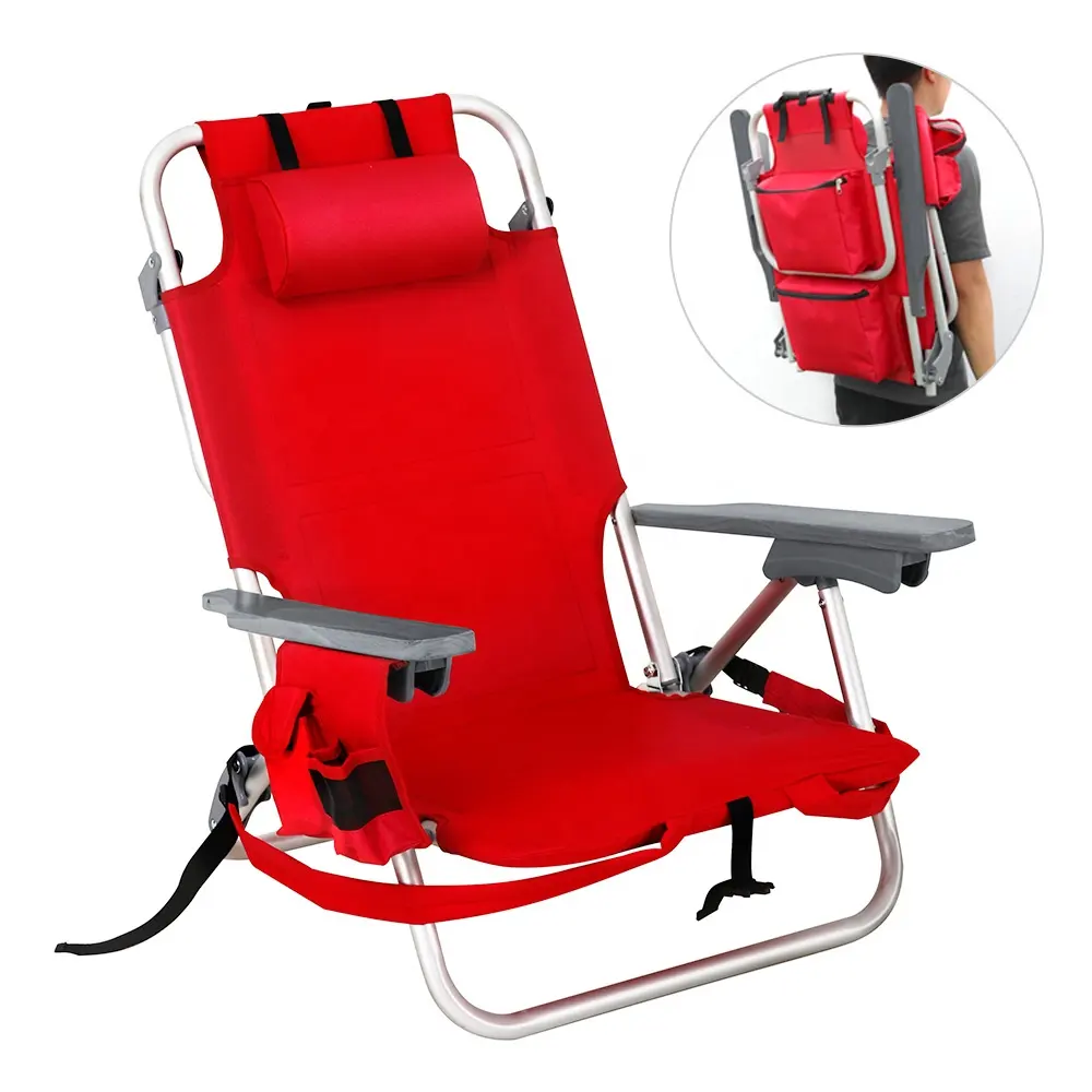 Silla de playa plegable de aluminio, silla de playa portátil personalizada, ajustable y reclinable, venta al por mayor