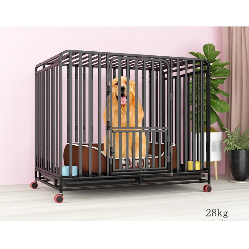 High Quality 6ft Large Dog Kennel Cage Pet Car Gold Collapsible Modern Metal Dog Cage With Wheels For Used Dogs