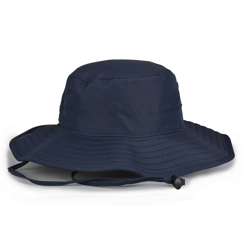 Outdoor Verão Em Branco UPF50 + Water Repellent Revestimento Customizável Algodão e Nylon Ampla Borda Dobrável Com String Bucket Hat