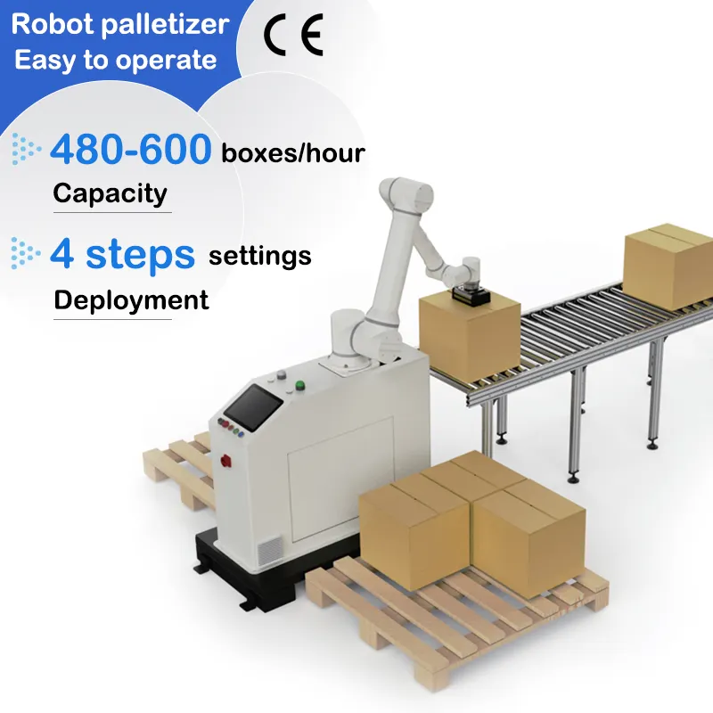 Paletizador cobot fácil de implementar, cobots industriales, robot paletizador colaborativo para bolsas, cajas de cartón