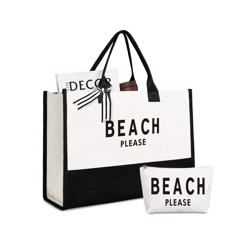 Borsa tote da spiaggia in tela iniziale personalizzata, borsa Tote regalo con monogramma per le donne shopping in tela ad alta capacità